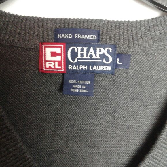 Chaps Ralph Lauren Size XL Hand Framed Gray Sweater Vest 100% Cotton - Picture 3 of 4